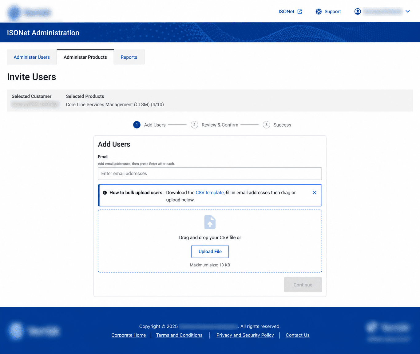 Redacted ISO Net Administration user management interface