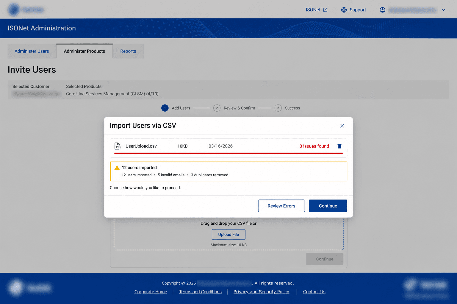 Redacted ISO Net Administration import workflow